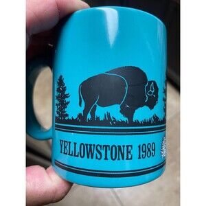 Vintage 1989 Yellowstone National Park Buffalo Blue Coffee Mug A New Beginning